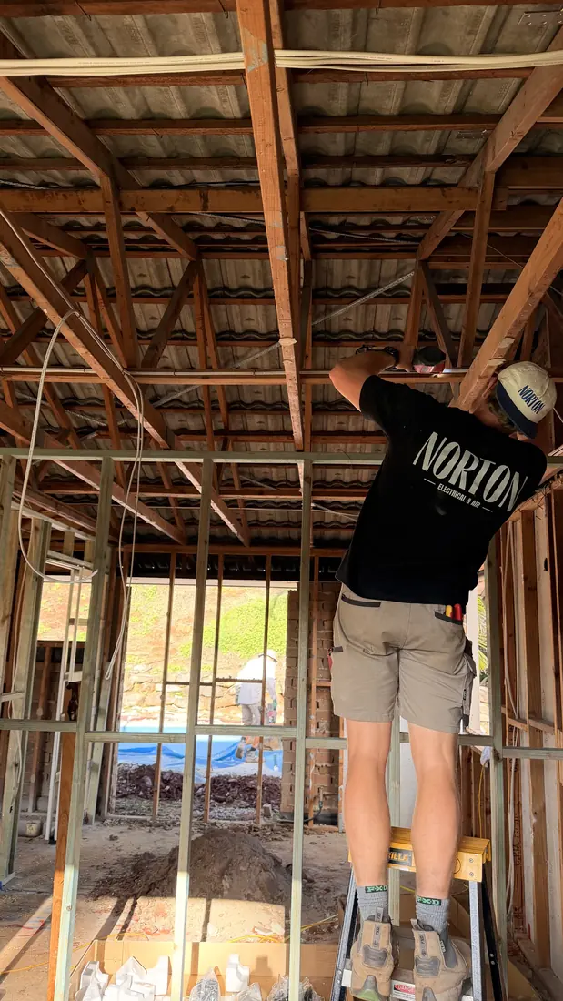 Norton electrician wiring a new build roof frame