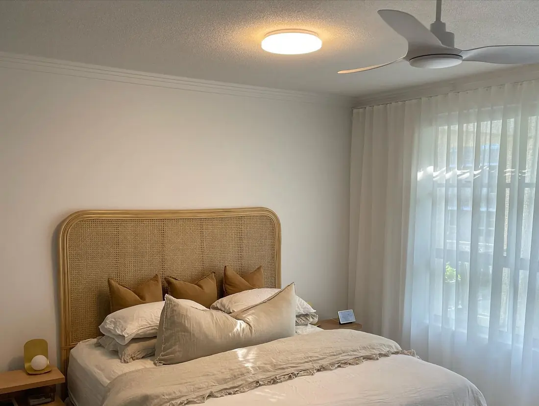 Bedroom lighting and fan
