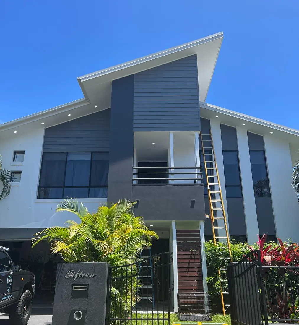 House facade with eave lighting